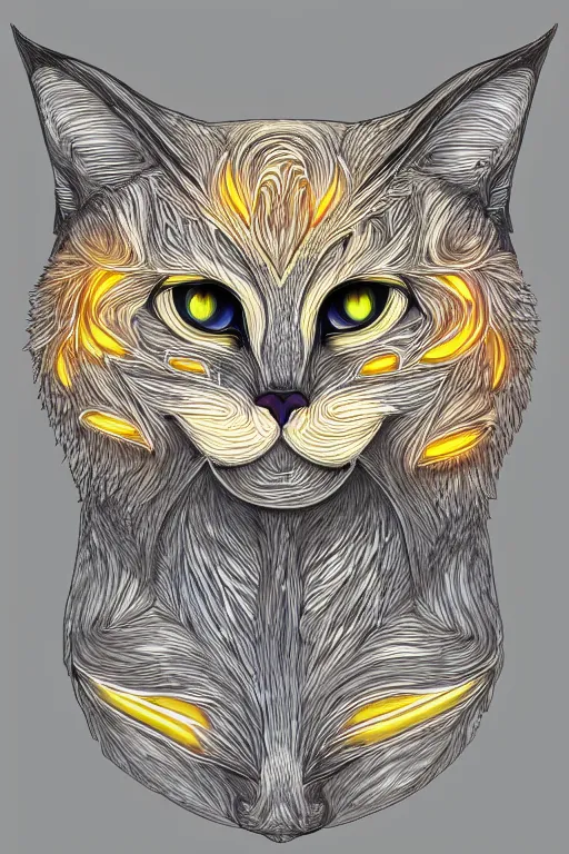 Image similar to luminescent cat, symmetrical, highly detailed, digital art, sharp focus, skeleton, trending on art station, amber eyes, autumnal