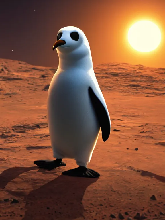 Prompt: portrait art of Pingu on mars, 8k, ultra realistic , lens flare, atmosphere, glow, detailed, intricate, full of colour, cinematic lighting, trending on artstation, 4k, hyperrealistic, focused, extreme details, unreal engine 5, cinematic, masterpiece