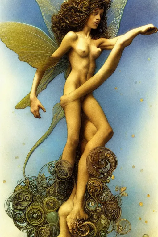 Image similar to full body portrait of a beautiful faerie, golden ratio, detailed, rainbowshift, by jean - baptiste monge and maxfield parrish and artgerm