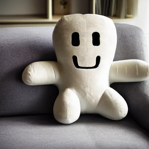 Image similar to moai plushy toy on a couch, ambient light