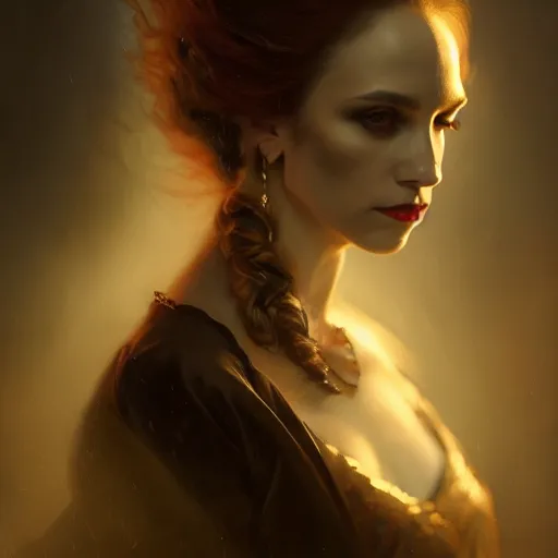 Prompt: majestic gracious regal aristocratic female vampire portrait, atmospheric lighting, painted, curvy, menacing, intricate, volumetric lighting, beautiful, rich deep colours masterpiece, golden hour, sharp focus, ultra detailed, by leesha hannigan, ross tran, thierry doizon, kai carpenter, ignacio fernandez rios