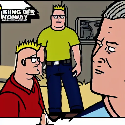 Image similar to a screenshot of king of the hill bobby hill speaking to duke nukem