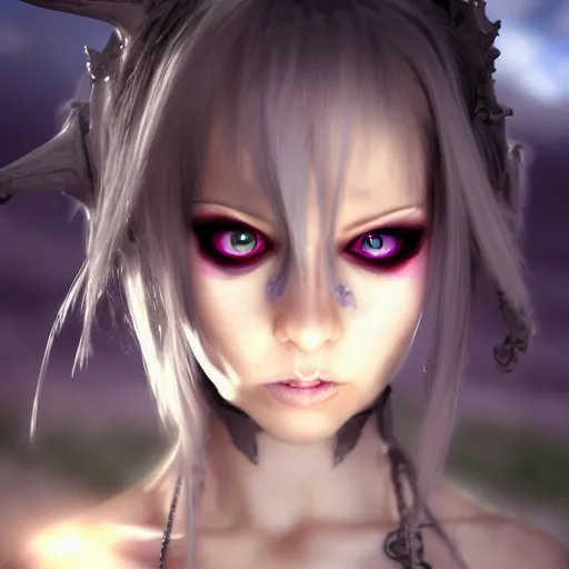 Image similar to full shot portrait of angry darkness Clara Morgane as a cute anime girl at moonlight, gothic wearing, inspired by Tim Burton, Norihiro Yagi, Marc Simonetti, Amano, Juri Misaki, detailed, unreal engine 4k volumetric light, fog,