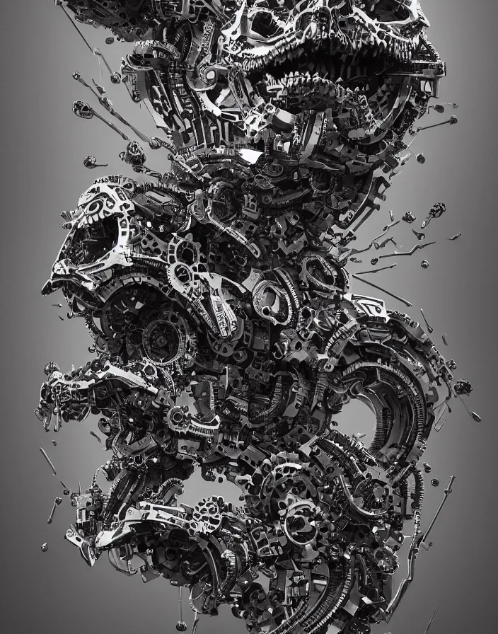 Image similar to mechanical skull, intricate abstract. sharp teeth. delicate artwork. by Tooth Wu, wlop, beeple, dan mumford. octane render, trending on artstation, greg rutkowski very coherent symmetrical artwork. cinematic, hyper realism, high detail, octane render, 8k, depth of field, bokeh. chrome accents.