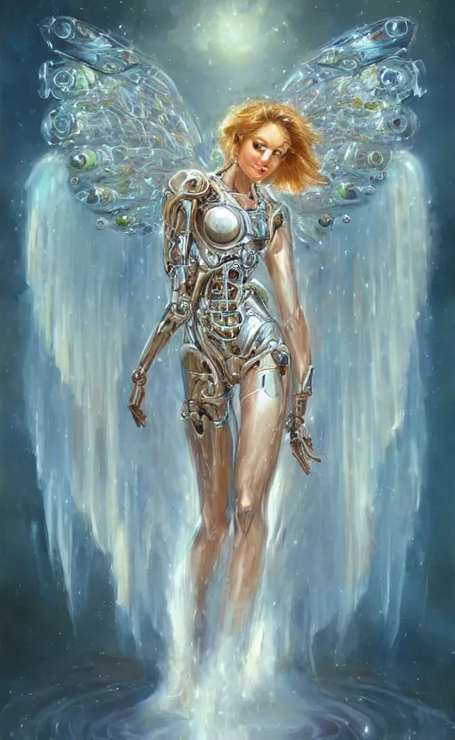 Image similar to Cyborg biomechanical jellyfish angel female. By Konstantin Razumov, highly detailded