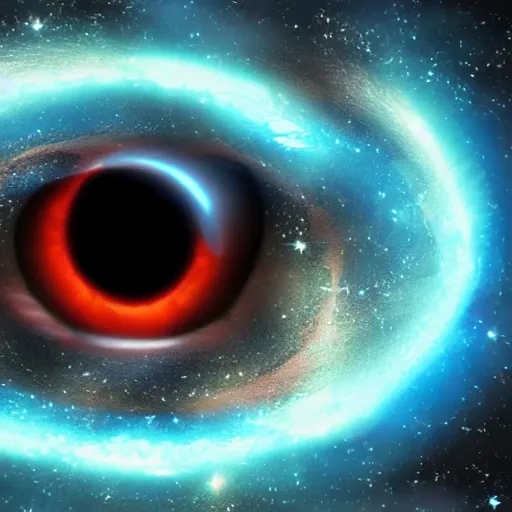 Prompt: A beautiful blue glowing galaxy forming a dragon's eye with the pupil being a black hole