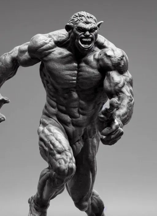 Prompt: a full figure marble sculpture of a running Giant Orc, rough texture by Rodin and frazetta