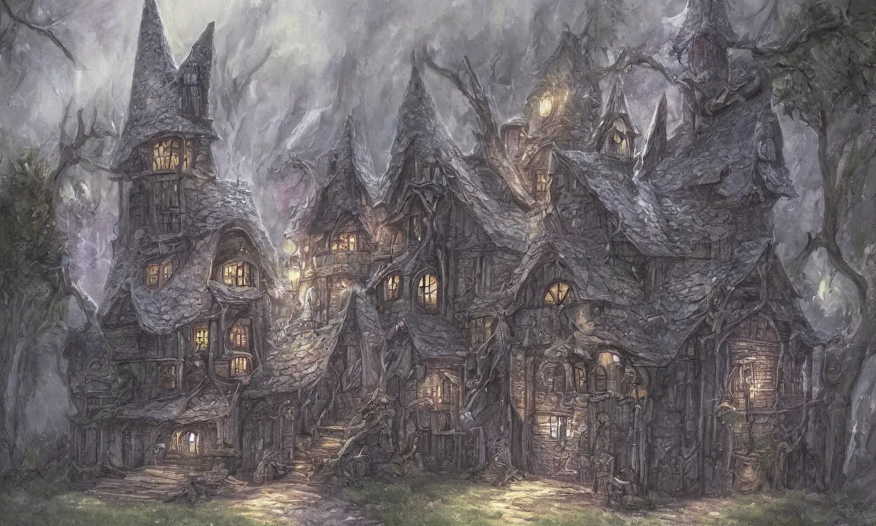 Prompt: bandoned magic wizard\'s house. Fantasy art