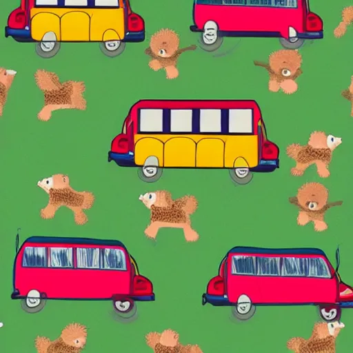 Prompt: hedgehogs on a schoolbus