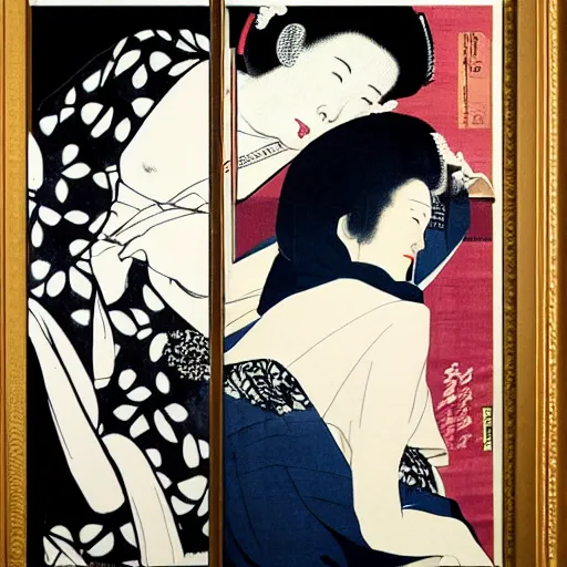 Image similar to novody with us, digital art, utamaro kitagawa mixin with banksy style