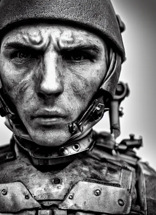 Image similar to war soldier, high developed equipment, futuristic, vicious, ultra realistic, 8K resolution, film grain,