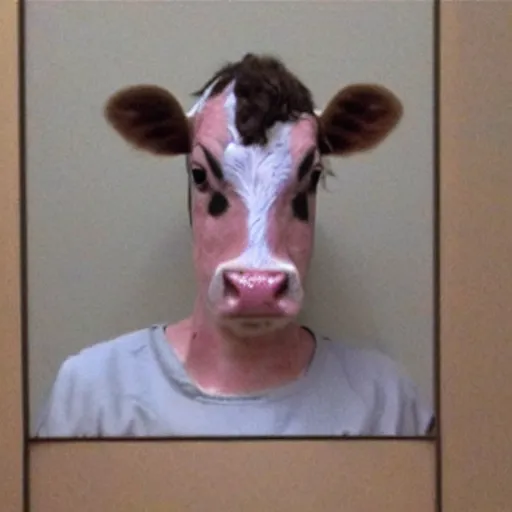 Image similar to mugshot of a cow dressed as an inmate