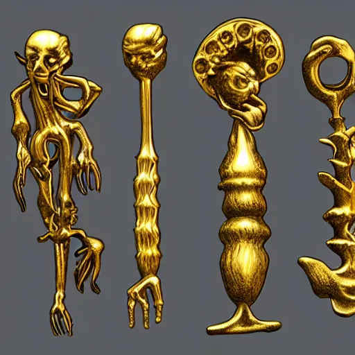 Image similar to polished gold tools designed in the style of body horror