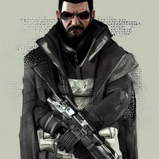 Image similar to Adam Jensen from Deus Ex as a GTA character, by Cedric Peyravernay, highly detailed, excellent composition, cinematic concept art, dramatic lighting, trending on ArtStation