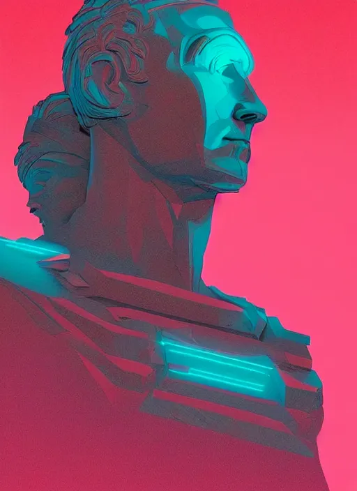 Image similar to statue of julius caesar, beeple, android jones, dan mumford, vaporwave, retrowave, black background, neon wiring, black, glitch, strong contrast, cuts, pinterest, trending on artstation