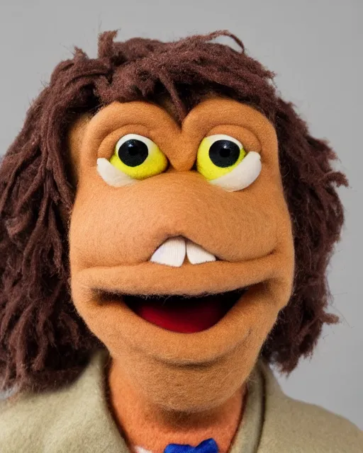 Image similar to joel miller as a muppet. highly detailed felt. hyper real photo. 4 k.