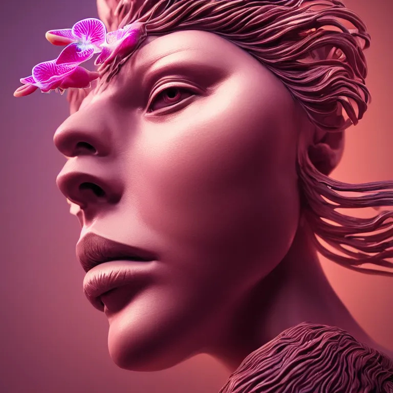 Image similar to goddess full painted acryllic sculpture close-up portrait. orchid bird phoenix jellyfish betta fish, intricate artwork by Tooth Wu and wlop and beeple. octane render, trending on artstation, greg rutkowski very coherent symmetrical artwork. cinematic, hyper realism, high detail, octane render, 8k