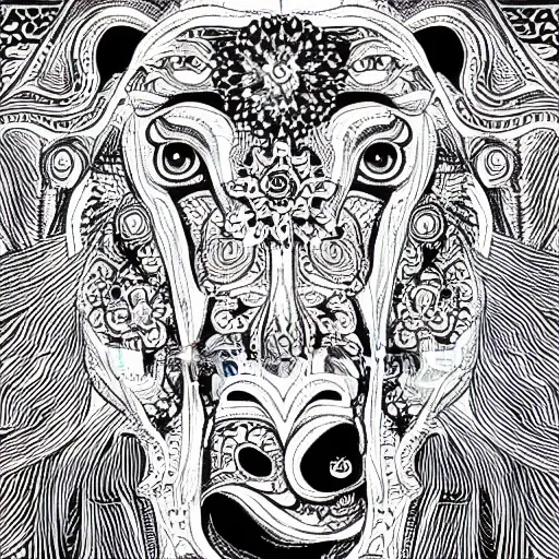 Image similar to white ape, black horse, mandala