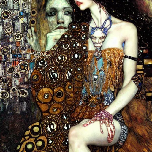 Prompt: depraved goddess, intricate detail, klimt, royo, royo, whealan,