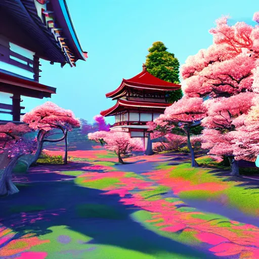 Image similar to japan on lsd, psychedelic, unreal engine,