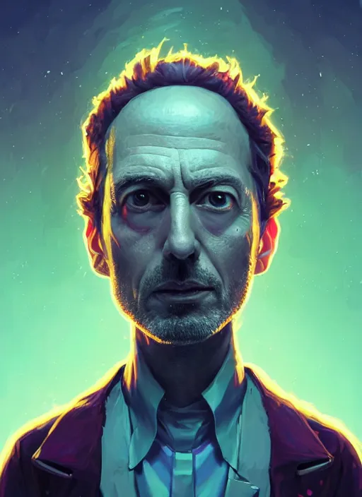 Prompt: fantasy portrait of rick from rick & morty, intricate abstract. intricate artwork, by greg rutkowski, wlop, beeple, dan mumford. concept art, octane render, trending on artstation, greg rutkowski very coherent symmetrical artwork. cinematic, key art, hyper realism, high detail, octane render, 8 k, iridescent accents