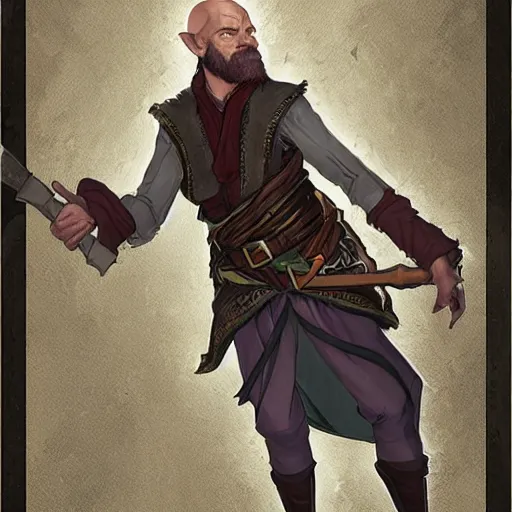Image similar to Tarski Fiume, half-elf Time Wizard who looks like a young John Malkovich but with short brown hair and a beard, iconic character art by Wayne Reynolds for Paizo Pathfinder RPG
