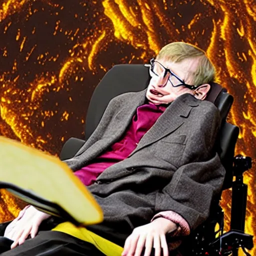 Image similar to stephen hawking in a volcano, photography,