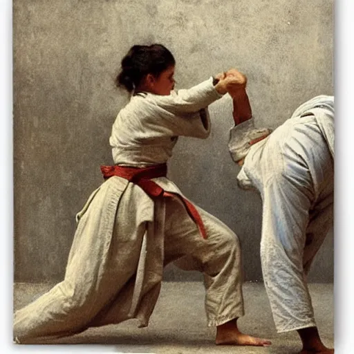 Image similar to actress training judo by alfred stevens