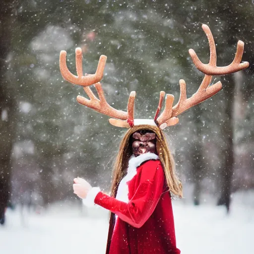 Image similar to person cosplaying as reindeer 85mm photography