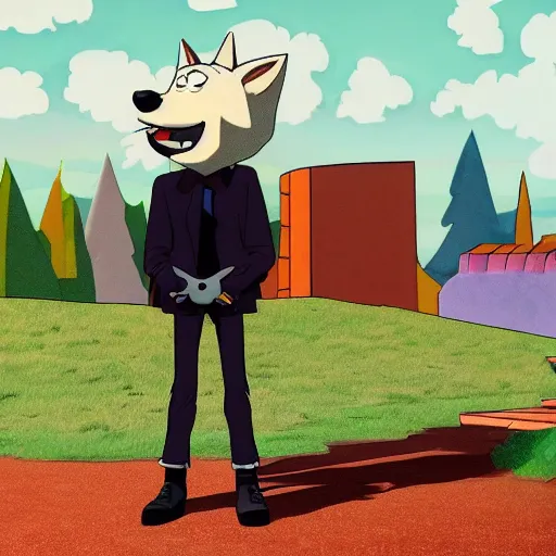 Prompt: a still of a Cartoon Network tv show about about a anthropomorphic wolfe, created by Tyler The Creator