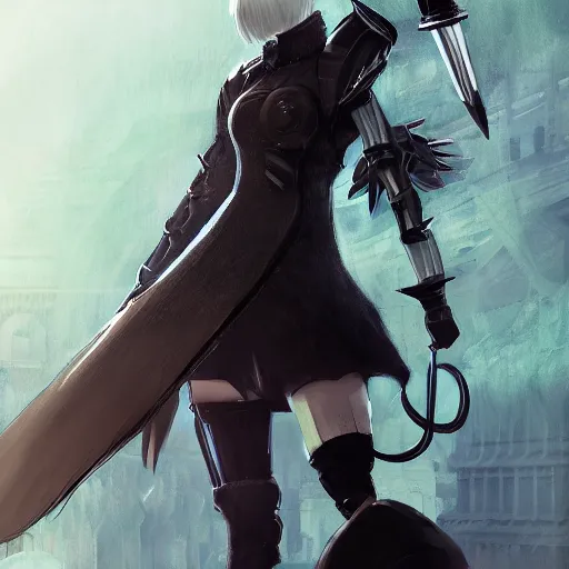 Prompt: Trump as 2B nier automata, intricate, elegant, highly detailed, digital painting, 4k, HDR, concept art, smooth, sharp focus, illustration,