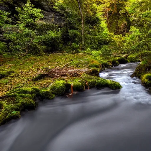 Image similar to A realistic beautiful natural landscape of a river, 4k resolution, hyper detailed