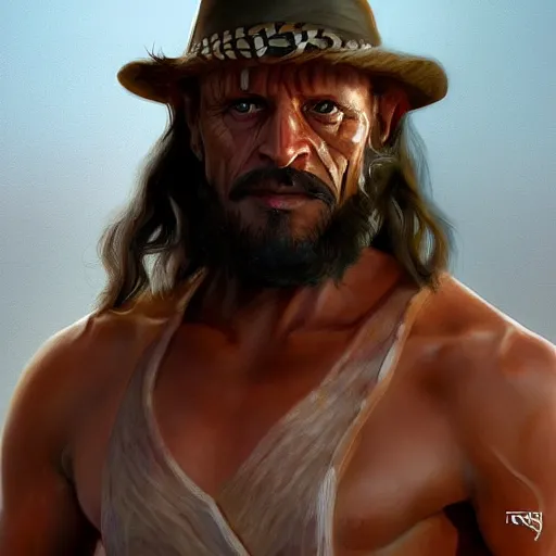 Image similar to marcho man randy savage portrait, matte fantasy painting, deviantart artstation