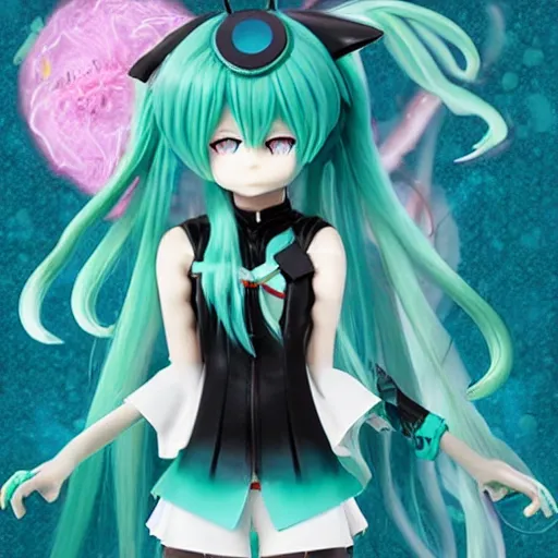 Image similar to hatsune miku with elements of cthulhu and terror
