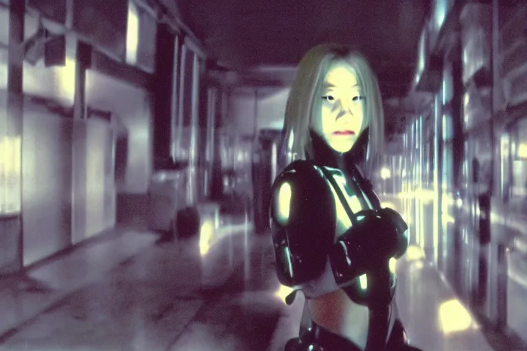 Prompt: cyborg - chika fujiwara in cyberspace, in 2 0 5 5, y 2 k cybercore, industrial low - light photography, still from a ridley scott movie
