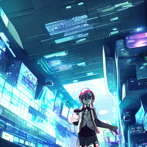 Prompt: a little girl with a big blaster in her hands runs along the runway towards the spaceship, anime, cyberpunk