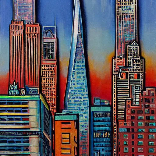 Image similar to retro futuristic new york skyline, detailed painting