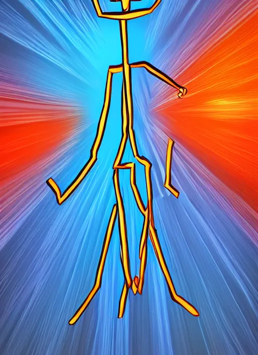 Prompt: a 2D stick man entering the third dimension, digital art