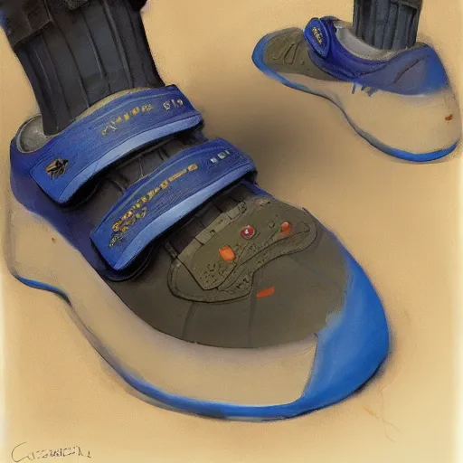 Image similar to colored climbing shoes, by Craig mullins, Steve Purcell, Ralph McQuarrie. Design. Fashion. Trending on artstation. Centered image, no background