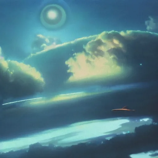 Prompt: ocean planet in the clouds, cinematic angle, cinematic lighting, by Syd Mead, John Harris, Federico Pelat