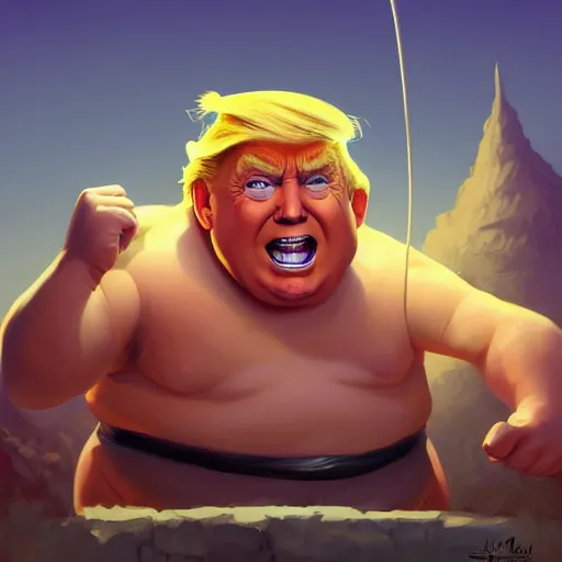 Image similar to donald trump as a chubby troll, ben hur, loftis, cory behance hd by jesper ejsing, by rhads, makoto shinkai and lois van baarle, ilya kuvshinov, rossdraws global illumination