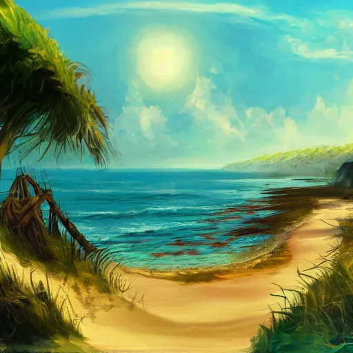 Image similar to a beach landscape, magic the gathering style