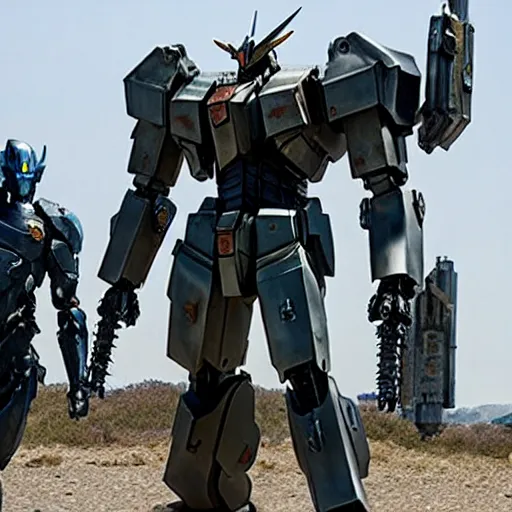 Image similar to cinematic still in real steel movie and westworld and pacific rim movie, one full body ornate humanoid gundam armored core mech by fujioka kenki and by mamoru nagano