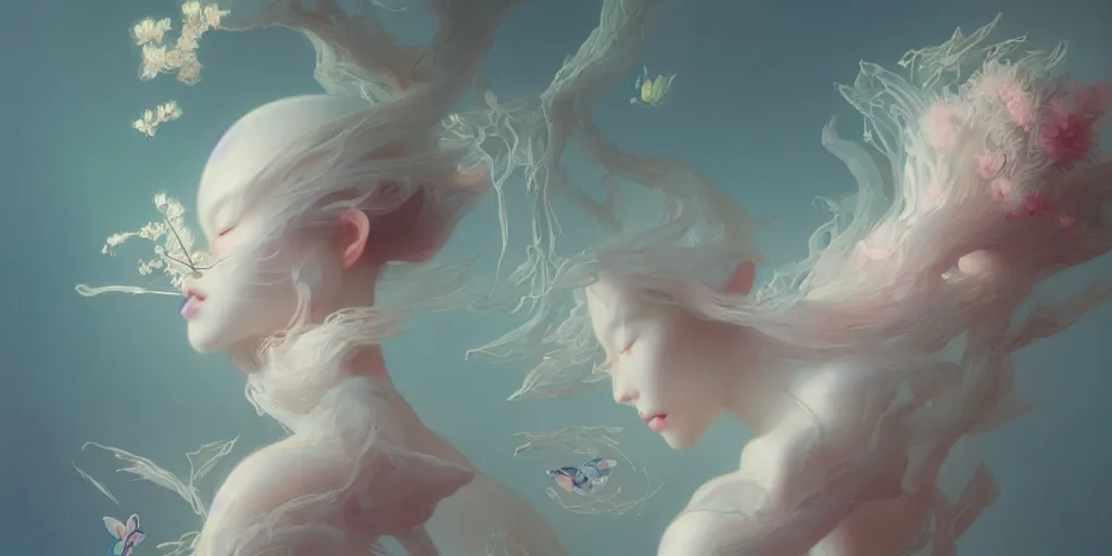 Prompt: breathtaking delicate detailed concept art painting creature, by hsiao - ron cheng, bizarre compositions, exquisite detail, pastel colors, ornate background, 8 k