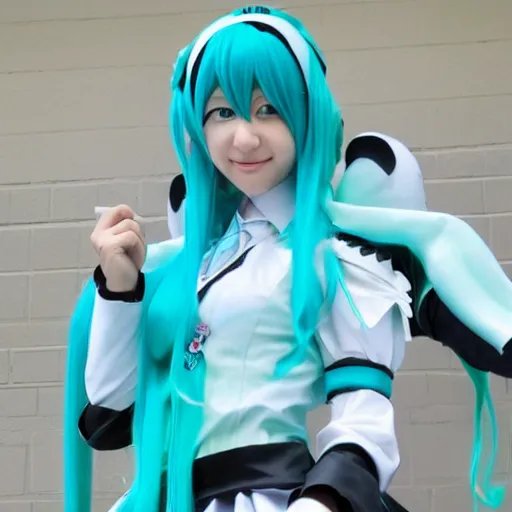 Image similar to photo of Hatsune Miku cosplay, high detailed