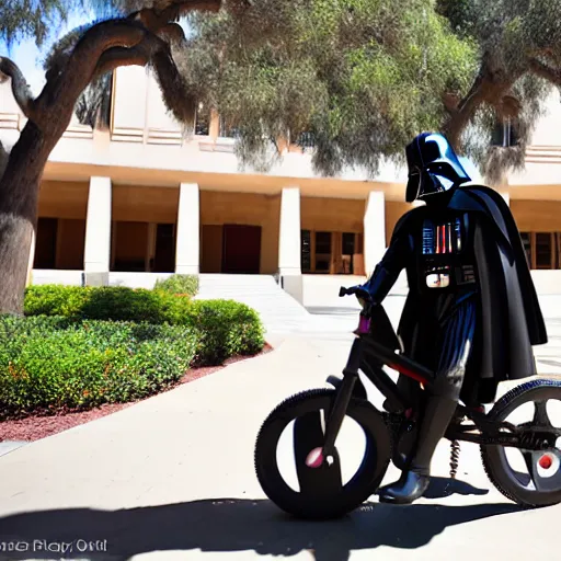 Image similar to Darth Vader riding a my little pony outside of hepner hall at San Diego State University