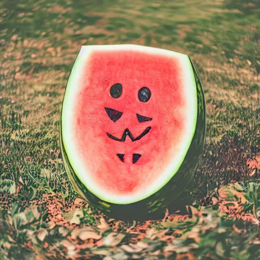 Image similar to a spooky photo of a watermelon with legs, professional photo, award winning, detailed, 8 k, watermelon