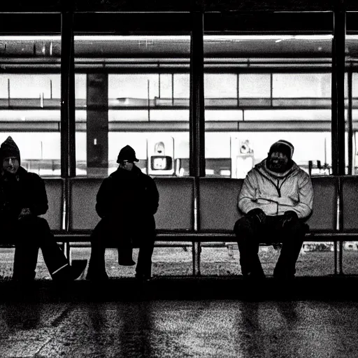 Image similar to a some people waiting in a lone bus stop in quiet dark city in Breaking Bad series