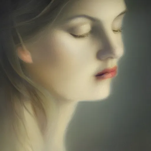 Prompt: close portrait of a beautiful mysterious elegant moth, oil on canvas, romanticism style, natural, mood lighting, dramatic, dreamlike, painterly, peaceful, digital art, highly detailed, trending on artstation