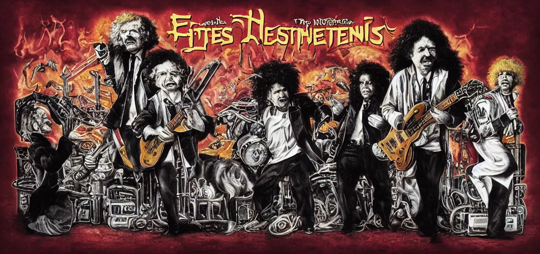 Prompt: The einsteins heavy metal band, album cover, classic, uhd,